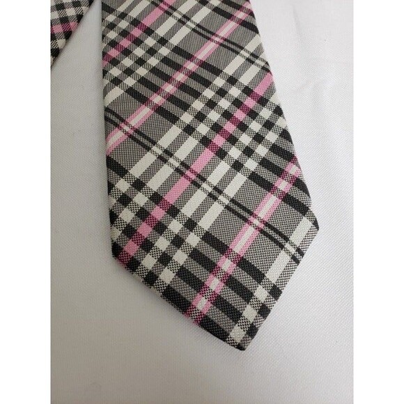Mens Eton Black and Pink Silk Plaid Neck Tie Necktie Made in England - Picture 4 of 9